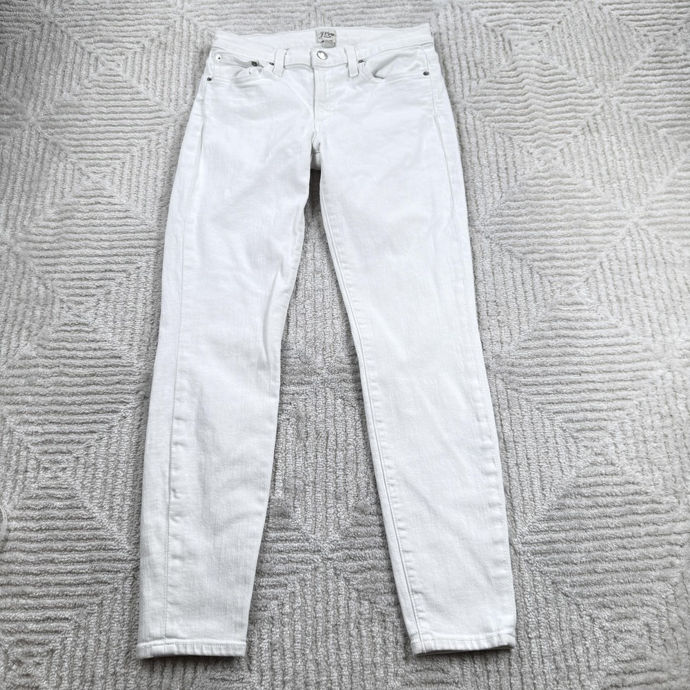 J Crew Toothpick Jeans Womens 27 White 8" Low Rise Skinny Stretch Denim Classic